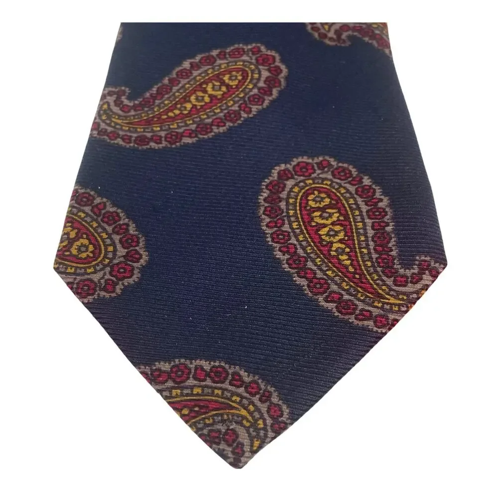 Burberrys Of London Men’s Vintage Navy Paisley Print Men’s Tie Circa 1980's